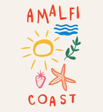 Moda veya diğerleri için amalfi sahili yaz elementlerinin el çiziminin vektör çizimi.