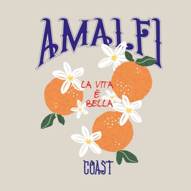 Limon ve beyaz çiçekli Amalfi Sahil İtalya, Moda için Vektör illüstrasyonu veya diğerleri.