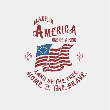 Klasik Amerikan bağımsızlık günü. Özgür Amerika 'nın Toprakları Cesurlar sayesinde. 4 Temmuz Amerikan Bağımsızlık Günü Typography Tshirt Tasarımı