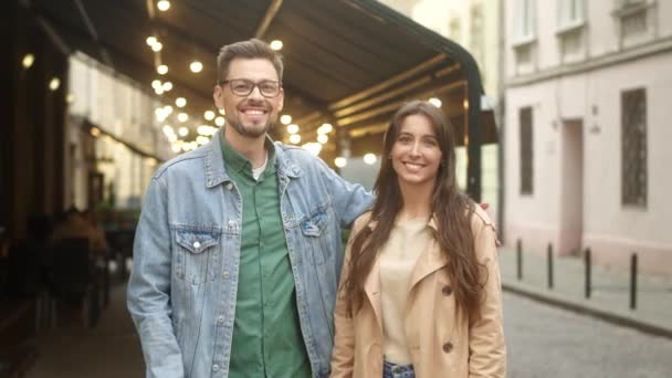 Portrait Lovely Cute Couple Two Young People Having Date Cozy — Wideo stockowe