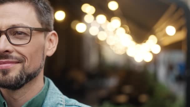 Extreme Close Portrait Half Face Young Attractive Stylish Caucasian Man — Vídeo de Stock