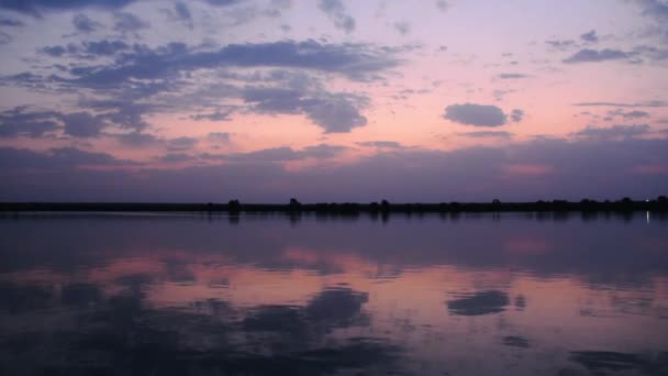 Lake Dawn Small Ripples Calm Water Background Forest Beautiful Sunset — Stockvideo
