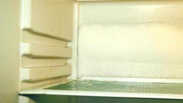 Snow Fridge Broken Refrigerator Covered Snow Ice Panorama Faulty Freezing — Αρχείο Βίντεο