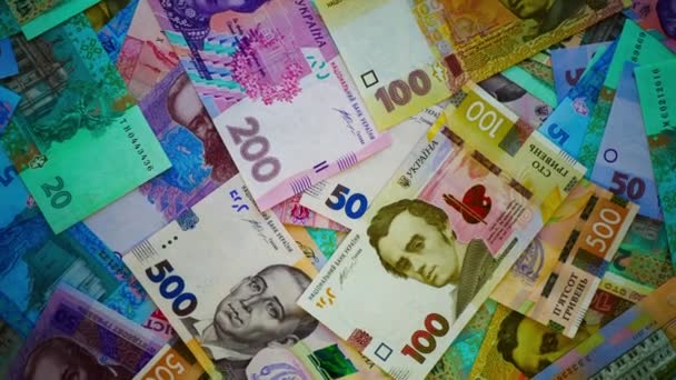 Украинские Деньги Крутятся Столе Концепция Финансового Бизнеса Банкноты Национальной Валюты — стоковое видео