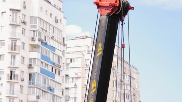 Mobile Construction Crane Construction Site Tower Crane Jib Steel Cable — Stock Video