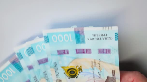 乌克兰人的钱花光了 重新计算钱 男人的手数着一千格里夫尼亚的钞票 乌克兰国家银行 漂亮多彩的设计 金融业务概念 — 图库视频影像