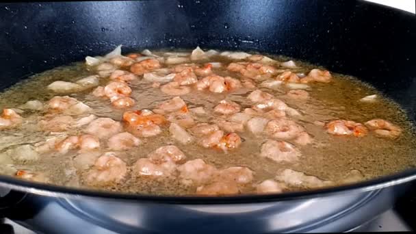 用洋葱 虾仁和西红柿油炸 — 图库视频影像