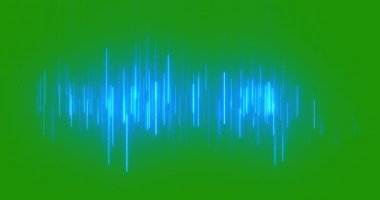 mavi dijital eşitleyici ses spektrumu ses dalgaları krom anahtar yeşil ekran arkaplanı, stereo ses efekti sinyali dikey çizgiler, alfa