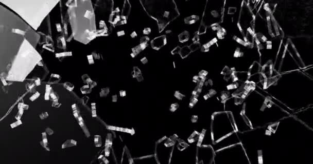 Slow Motion Shuttered Broken Glass Black Background Concept — Stock Video