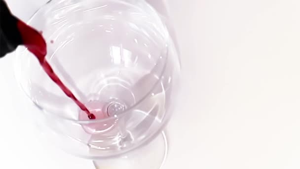 Red Wine Pouring Glass Tilted Space Text White — Stock Video