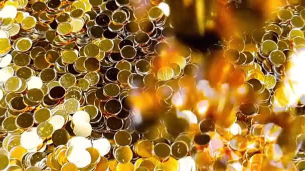Lots Confetti Falling Background Gold Confetti Texture Concept Luxury Event — Stock Video