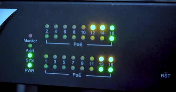 Conexões Internet Com Servidores Switches Led Multicoloridos Data Center Conceito — Vídeo de Stock