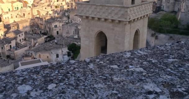 Dovolená Léto Panorama Historického Kamene Matera Zvonicí Popředí Evropské Hlavní — Stock video