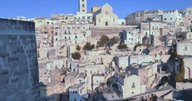 Tatil, yaz, tarihi Matera Taşı manzarası, 2019 Avrupa Kültür Başkenti, İtalya 'da kültürel bayram ve turizm kavramı