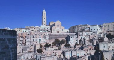 Tatil, yaz, tarihi Matera Taşı manzarası, 2019 Avrupa Kültür Başkenti, İtalya 'da kültürel bayram ve turizm kavramı