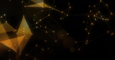 altın sarısı soyut arkaplan hareket katmanı noktalar ve çizgiler, teknoloji, sosyal ağlar, iletişim, iş, üçgenlerden oluşan yüzey, geleceksel ağ