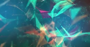 soyut mavi gradyan arkaplan hareket eden beyaz noktalar ve çizgiler, içinde girdap olan teknoloji, sosyal ağlar, iletişim, iş, üçgenlerden oluşan yüzey, geleceksel ağ