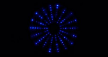 mavi dijital daire eşitleyici spektrum ses dalgaları siyah arkaplan üzerinde, stereo ses efekti sinyali nokta ile