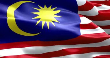 Malezya 'nın kumaş dokusunu sallayan ulusal bayrak, gerçek doku bayrağı, kutlama ve vatanseverlik.
