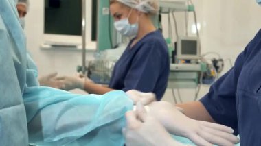Odaklanmış bir cerrahi ortamda, kendini işine adamış bir hemşire doktorların eline nazikçe sterilize bir eldiven takarak güvenliği ve hijyeni sağlar. Olay yeri, yetenekli bir cerrahi ekibin titiz bir şekilde hazırlanıp hasta bakımına olan bağlılıklarını gösteriyor.