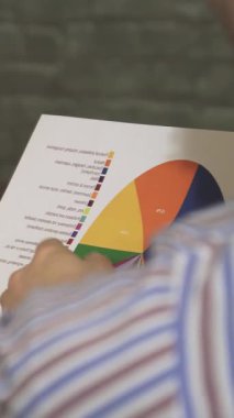 Canlı bir yakın plan fotoğraf, dalgalı saçlı neşeli bir iş kadını, meslektaşıyla renkli diyagramları tartışırken sıcak bir fincan kahvenin tadını çıkarıyor. Yönetim kurulu atmosferi yaratıcılık ve işbirliği içeriyor.