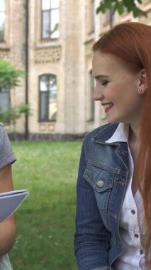 Çekici beyaz bir erkek öğrenci, dövmeli bir kolla süslenmiş, büyüleyici kızıl saçlı sınıf arkadaşı güneşli bir kampüs bankında görüşlerini paylaşırken hevesle notlar yazıyor. Bereketli yeşilliklerle çevrili ve güneş ışığının sıcacık parıltısıyla, neşeli