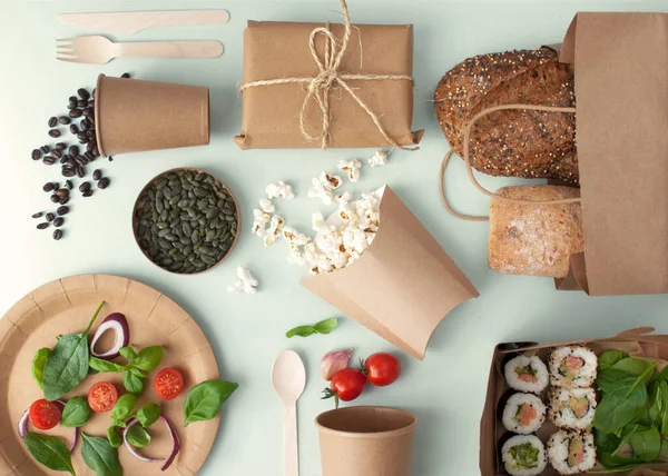 Collection of healthy food in eco sustainable food packaging