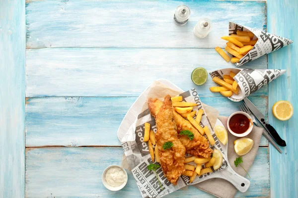 Traditional Fish Chips Takeout Wrapped Newspaper — Stock Photo, Image