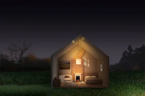 Miniature House Evening Night Time Setting Royalty Free Stock Photos