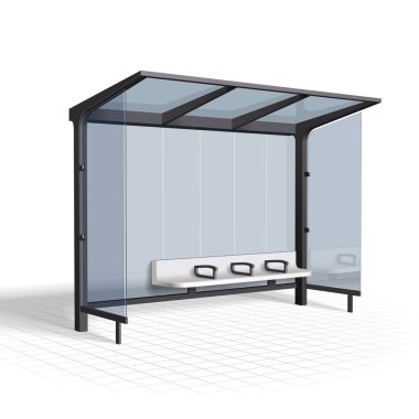 Mockup Bus Stop Station Public Transport Isolated On White Background. Mock Up Template Ready For Advertisers, Your Design. Photorealistic Illustration. Vector EPS10