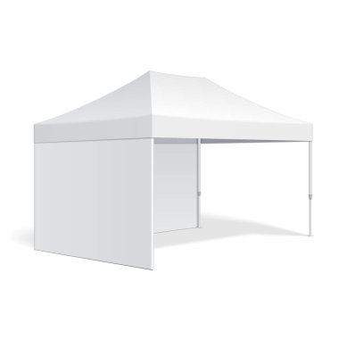 Mockup Promosyon Reklamcılığı Açık Hava Ticaret Fuarı Açılır Çadır Mobil Çadırı. Beyaz arka planda izole edilmiş bir resim. Tasarımınız için şablonu hazırlayın. Vektör EPS10
