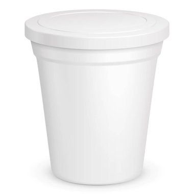 Mockup Food Plastik Küvet Kutusu Tatlı, Yoğurt, Dondurma, Ekşi Krema. Beyaz arka planda izole edilmiş bir resim. Tasarımınız için şablonu hazırlayın. Ürün Paketleme Vektörü EPS10