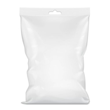 Mockup Blank Foil Food Stand Up Poşet Sachet Paket Paketi. Beyaz arka planda izole edilmiş bir resim. Tasarımınız için şablonu hazırlayın. Vektör EPS10