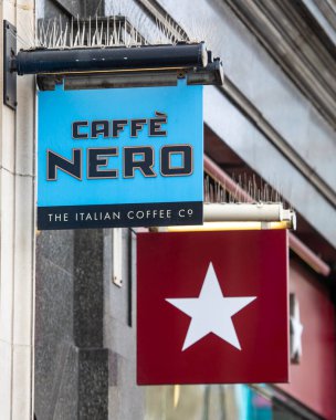 London, UK - March 23rd 2023: Caffe Nero and Pret a Manger coffee shops next to eachother in central London, UK. clipart