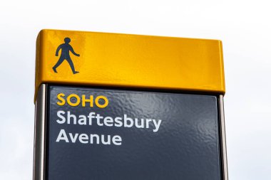 A pedestrian sign located on Shaftesbury Avenue, in the Soho area of London, UK. clipart