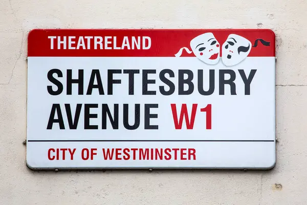 stock image London, UK - March 23rd 2023: Close-up of a street sign for Shaftesbury Avenue in the West End area of London, UK.