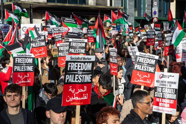 Londra, İngiltere - 11 Kasım 2023: Londra 'nın merkezinde düzenlenen Filistin yanlısı protesto mitinginde protestocular.