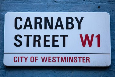 Londra, İngiltere - 15 Ocak 2024: Londra, İngiltere 'deki Carnaby Caddesi' ndeki sokak tabelası.