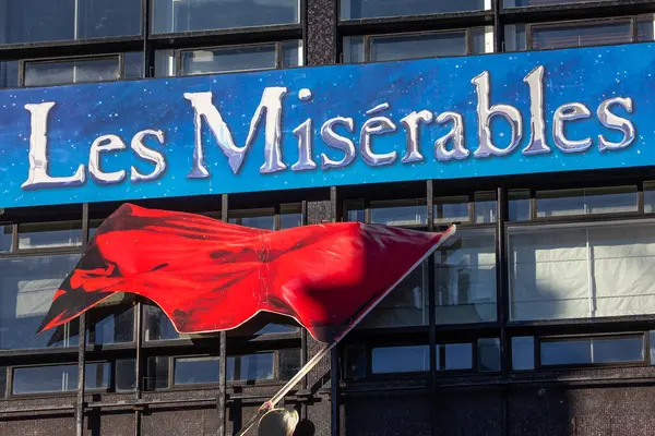 stock image London, UK - January 15th 2024: A sign on the exterior of the Sondheim Theatre, promoting the musical Les Miserables, in London, UK,