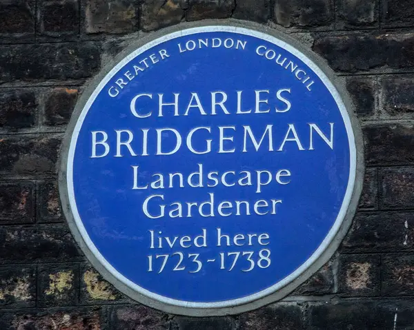 stock image London, UK - January 15th 2024: Blue plaque on Broadwick Street in London, marking where famous Landscape Gardener Charles Bridgeman lived.