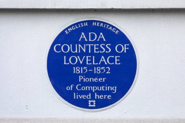 London, UK - February 19th 2024: A blue plaque on St. James's Square in London, UK, marking the location where Pioneer of Computing, Ada Countess of Lovelace lived in the 1800s. clipart