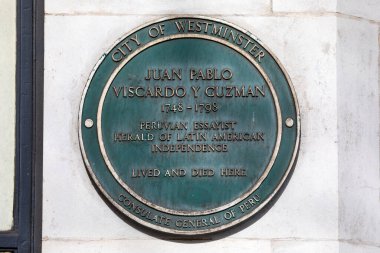 London, UK - March 4th 2024:A plaque on Baker Street in London, UK, marking where Peruvian essayist Juan Pablo Viscardo y Guzman lived and died. clipart