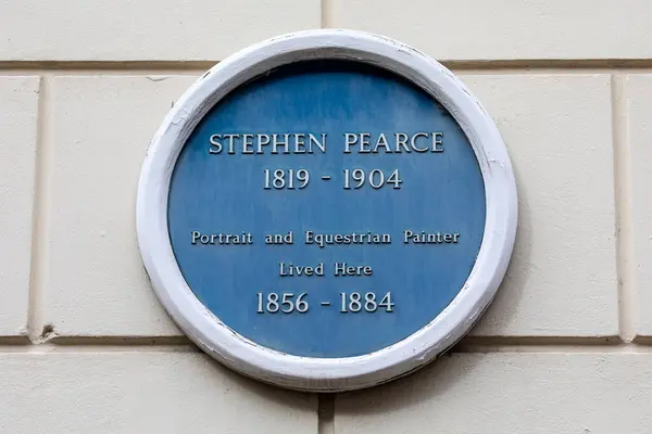stock image London, UK - March 18th 2024: A blue plaque on Queen Anne Street in London, marking where portrait and equestrian painter Stephen Pearce lived.
