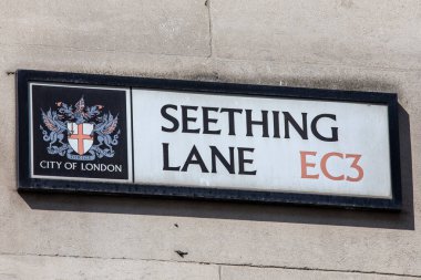 Londra, İngiltere - 17 Nisan 2023: Londra 'da Seething Lane için sokak tabelası.