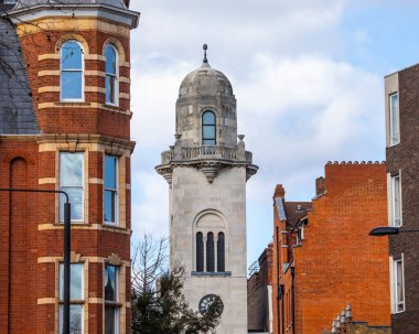 The tower of Cadogan Hall, viewed from Sloane Square in the Chelsea area of London, UK. clipart