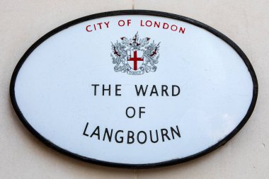 Londra, İngiltere - 2 Mart 2023: Langbourn 'un Londra, İngiltere' deki koğuşunun yerini gösteren bir işaret.