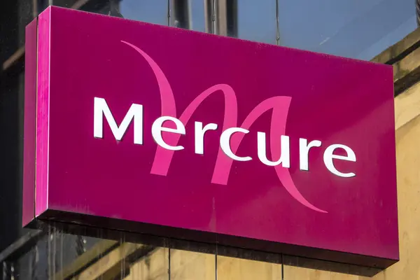 Stock image Edinburgh, Scotland - February 17th 2023: Close-up of a sign on the exterior to a Mercure hotel in the city of Edinburgh, Scotland.