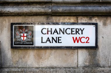 Londra, İngiltere 'de Chancery Lane' e yakın bir sokak tabelası..