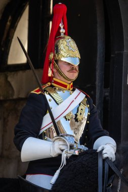 Londra, İngiltere - 26 Mayıs 2023: Londra, İngiltere 'deki At Muhafızları' nda çekilmiş bir Kral Cankurtaranı.