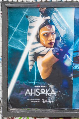 London, UK - August 29th 2023: A promotional billboard poster in London, UK, promoting the Star Wars series Ashoka. clipart